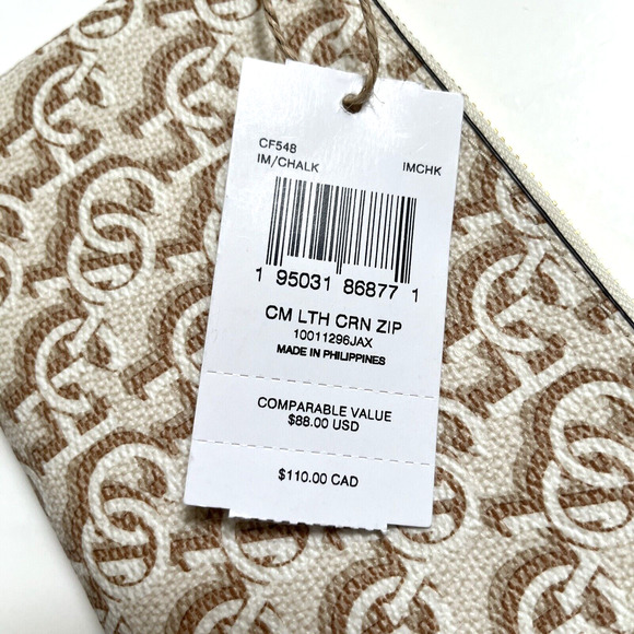 COACH Corner Zip Wristlet Beige Monogram Print Canvas Leather CF548 NWT Wallet - Picture 4 of 5